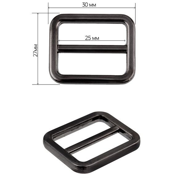 Пряжка регулировочная металл 25 мм (внешн. 32х27 мм), 10 шт, цв. чер.никель