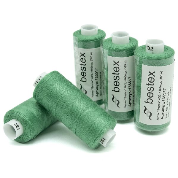 Нитки швейные бытовые Bestex 40/2, 365 м (400 ярд) / 10 кат., 132 светло-зеленый