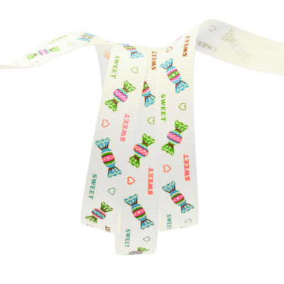 Лента репсовая (в рубчик) PREMIUM Конфетки, 16 мм, 22,5м (A5-001 белый)