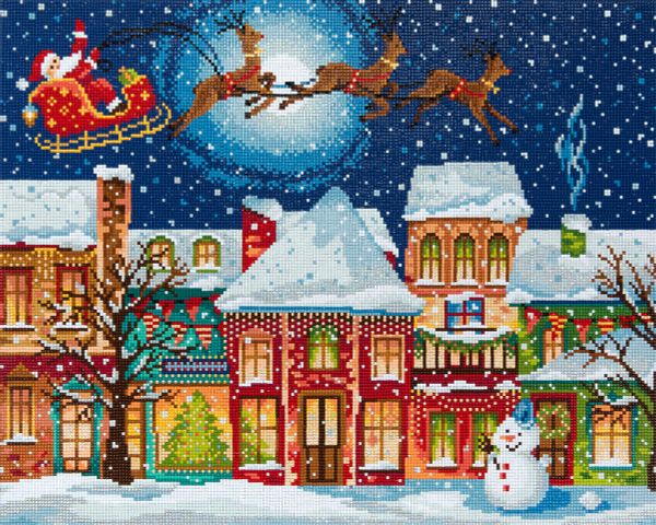 Алмазная (кристальная) мозаика Фрея, на подрамнике Рождество в городе, 50х40 см