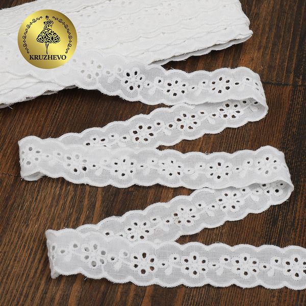 Кружево шитьё хлопок Kruzhevo 25 мм, TBY.0162, 01 белый, 13.71м