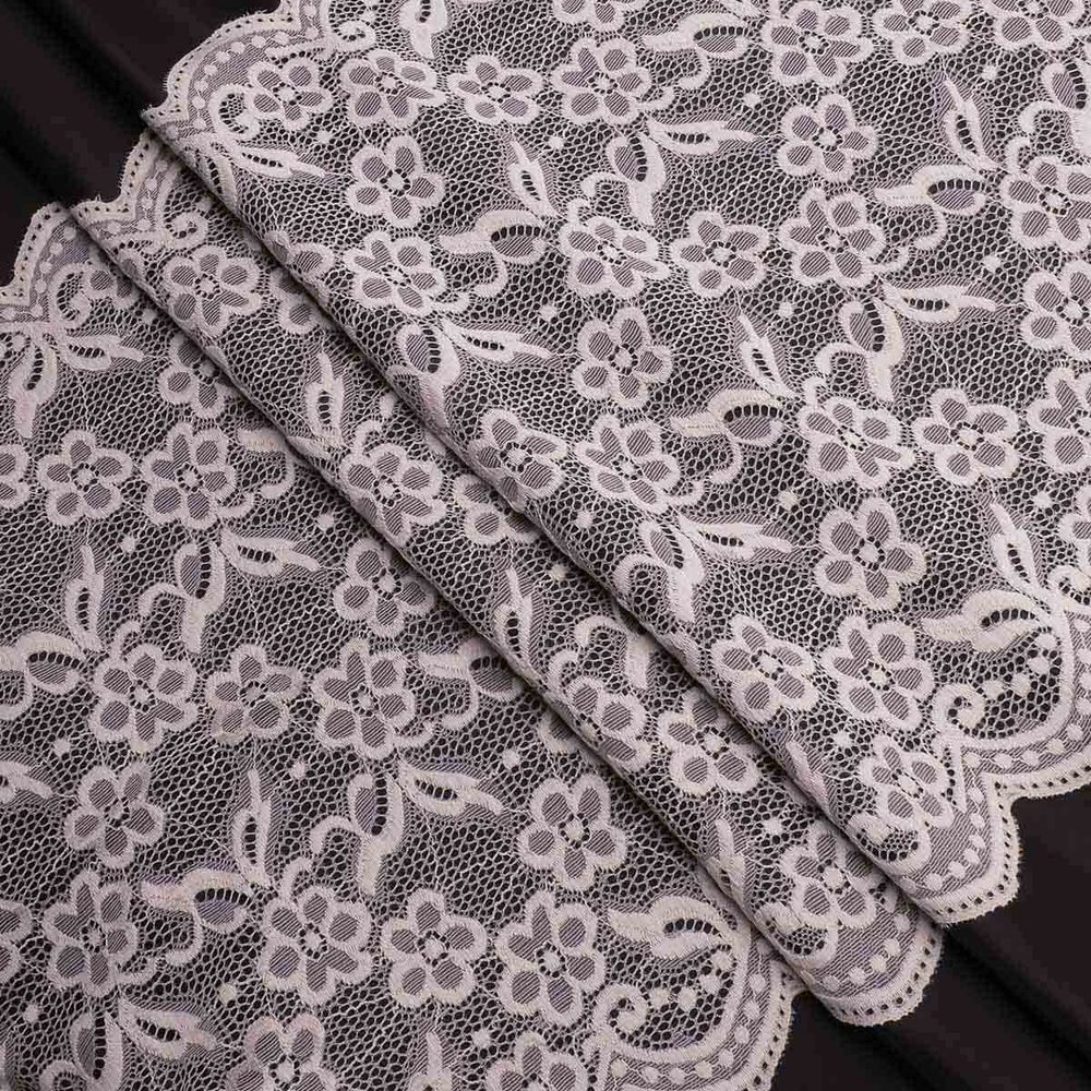 Кружево бельевое эластичное 400 мм / 3.4 метра, цвет молочный