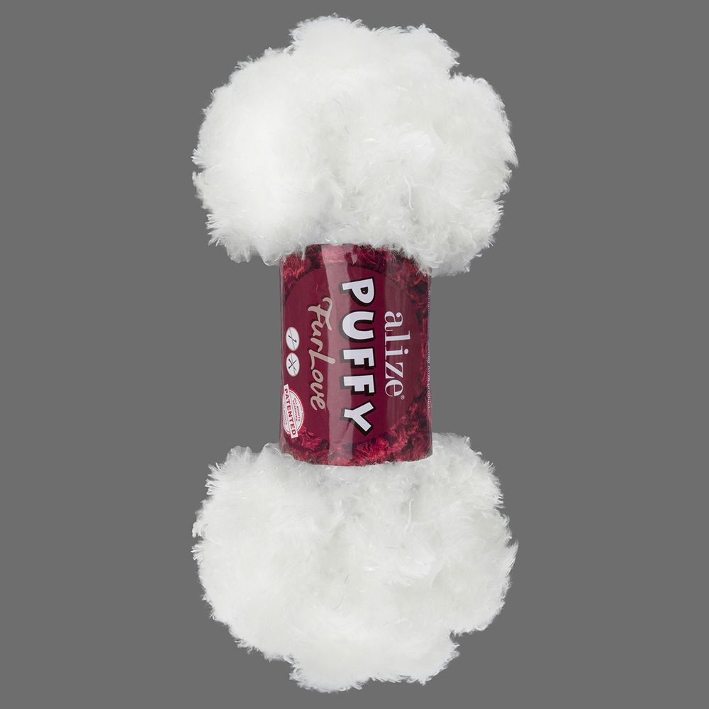Пряжа Alize (Ализе) Puffy серия Нежный мех (Furlove) / уп.5 мот. по 100г, 6.3м, 55 белый