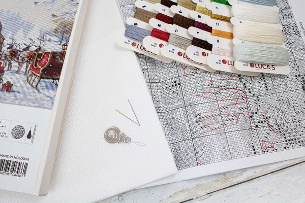 Набор для вышивания нитками Luca-S, Интерьер у Санты Клауса, 65х29 см