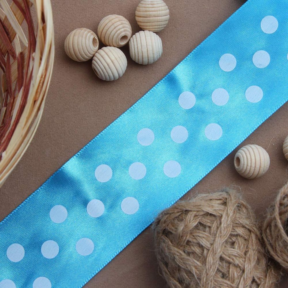 Лента атласная в горошек 45.0 мм / 3 метра, голубой, Globus