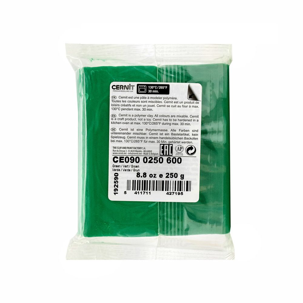 Полимерная глина Cernit №1 запекаемая, классическая 250гр, 600 зеленый