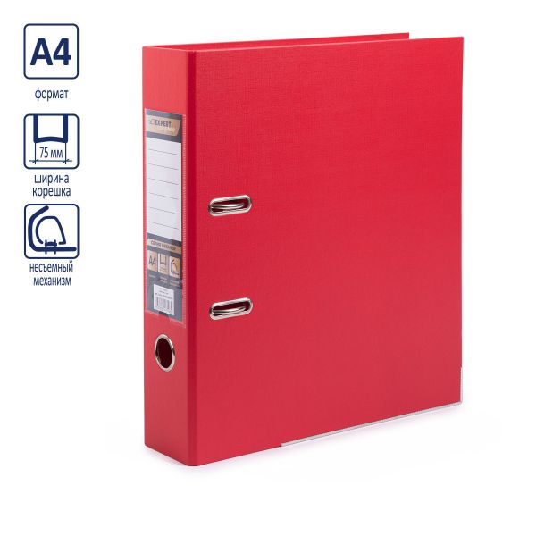 Регистратор PVC, 2-х стороннее покрытие, мет.уг. 75 мм, 10 шт, Premier A4 арочный механ, красный ЕС100262004, Expert Complete