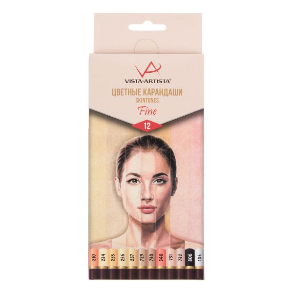 Набор цветных карандашей Скинтонс заточенный 8х12 цв, Vista-Artista Fine VFCPS-12