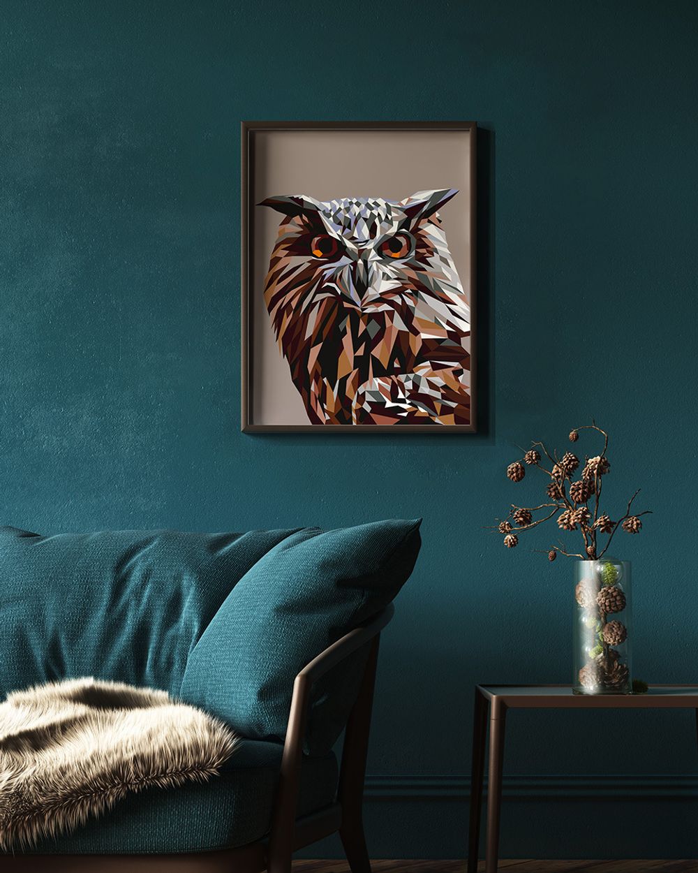 Картина по номерам Фрея, на картоне Геометрическая сова, 40х30 см