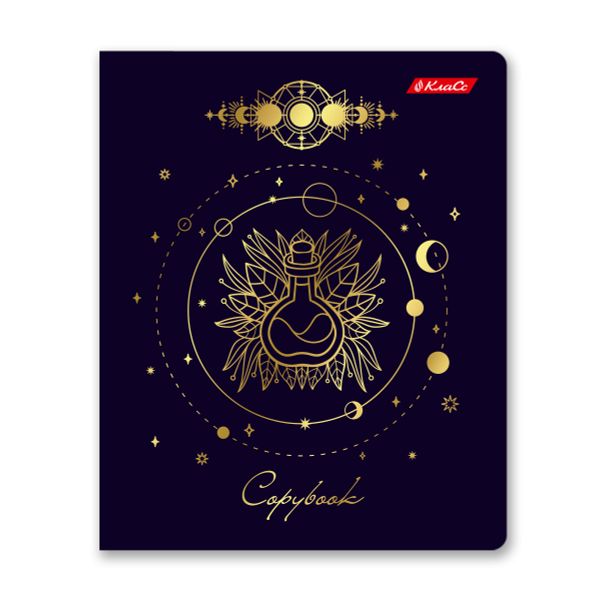 Тетрадь ученическая общая, матовая ламинация + тиснение золотой фольгой, A5+ 96 л. на скобе 60 г/м², белизна 100%, 5 шт, клетка в термоусадочной пленке, 000772 Магическая луна, Светоч 96ТЕТк-008