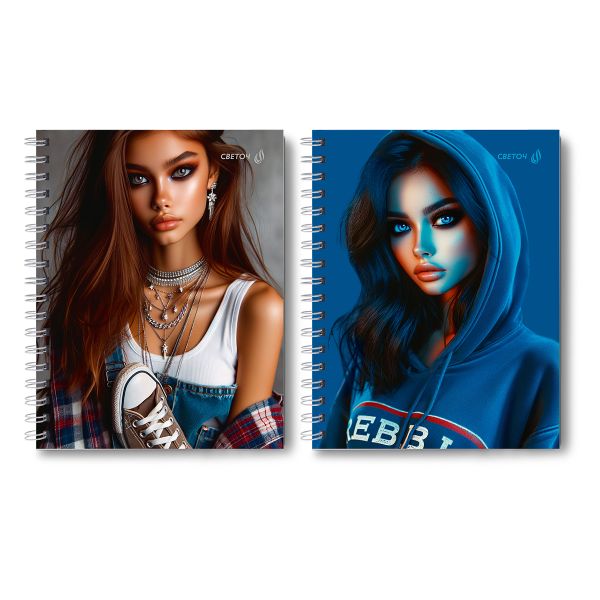 Тетрадь общая с твердой обложкой, глянцевая ламинация A5 80 л. на гребне 65 г/м², белизна 100% 4 шт клетка, 01563 Чаровница, Светоч Т215