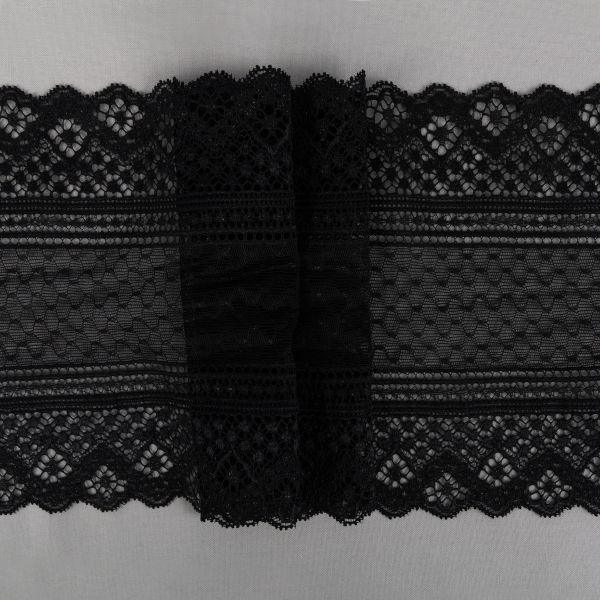 Кружево бельевое эластичное 180 мм / 3±0.2 метра, Турция, черный, Blitz