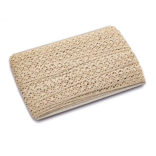 Кружево вязаное (тесьма) хлопковое 25 мм / 25 метров, одностор. (02 бежевый)