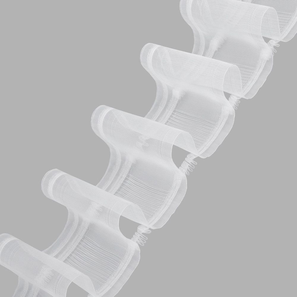 Лента (тесьма) шторная: сборка волна (1:2) 100 мм / 10 метров, (2 ряда петель, 2 шнура), прозрачный, 1088-О