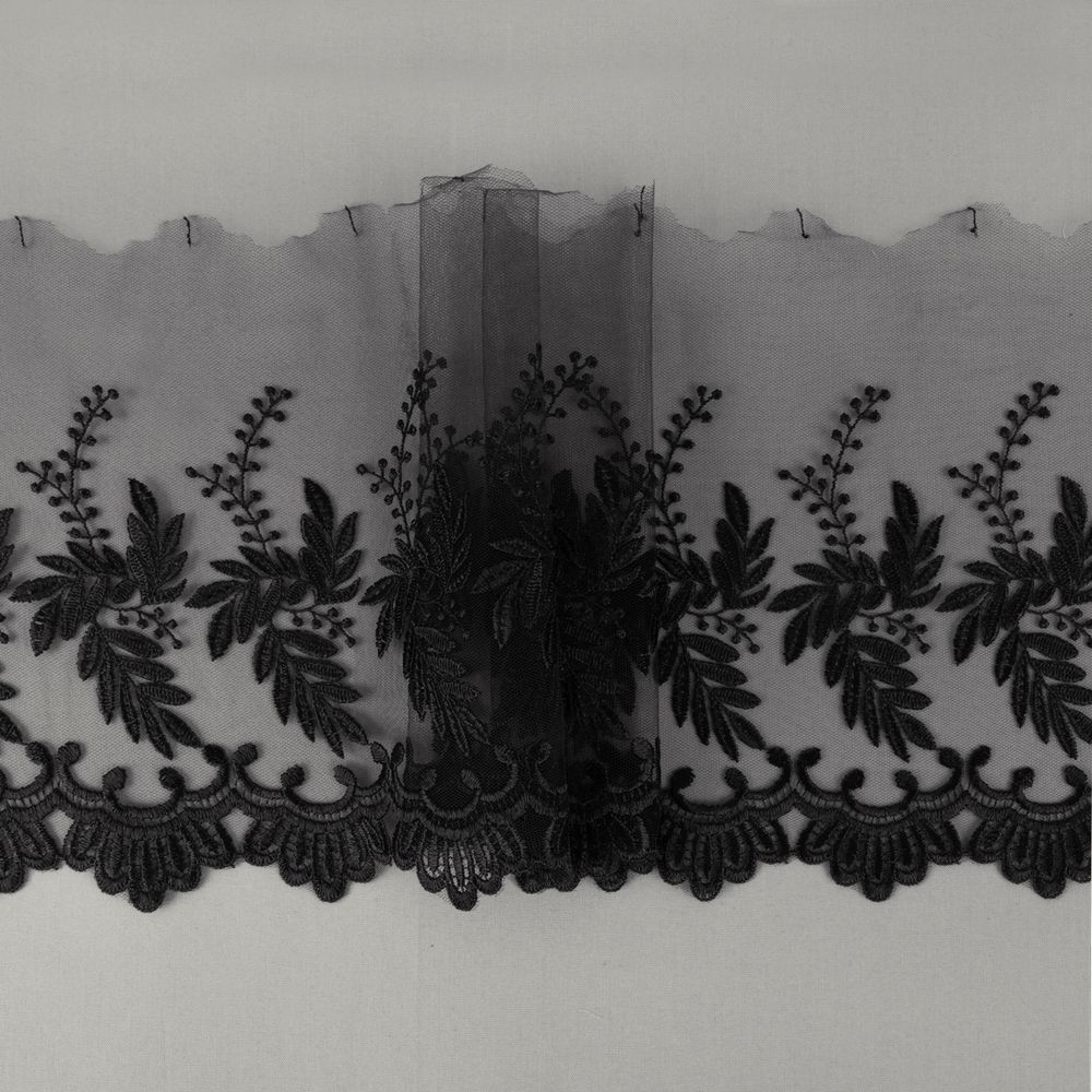 Кружево на сетке 190 мм / 10 м, черный, Gamma GKM-1902