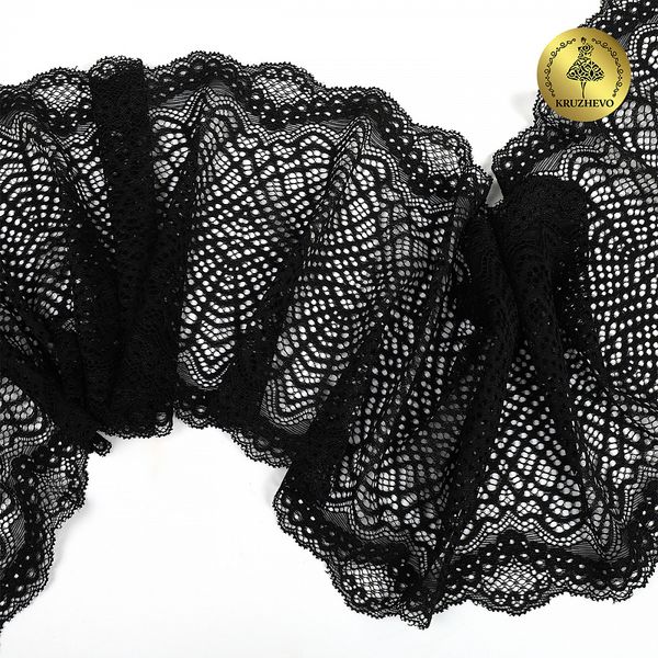 Кружево бельевое эластичное 190 мм / 3 м, 6389, цв.02 черный, Kruzhevo