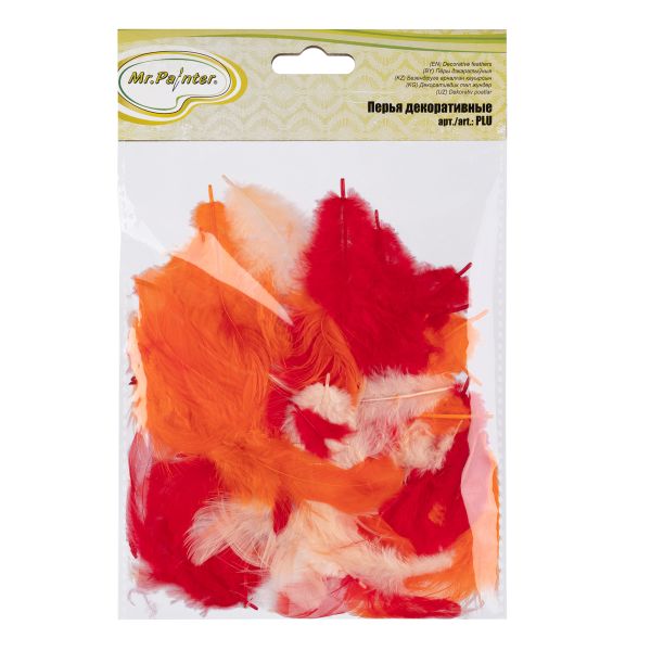 Перья декоративные 5-10 см, 5х3 г,±0.5 г, 30 Красный/оранжевый/ белый, Mr.Painter PLU-04