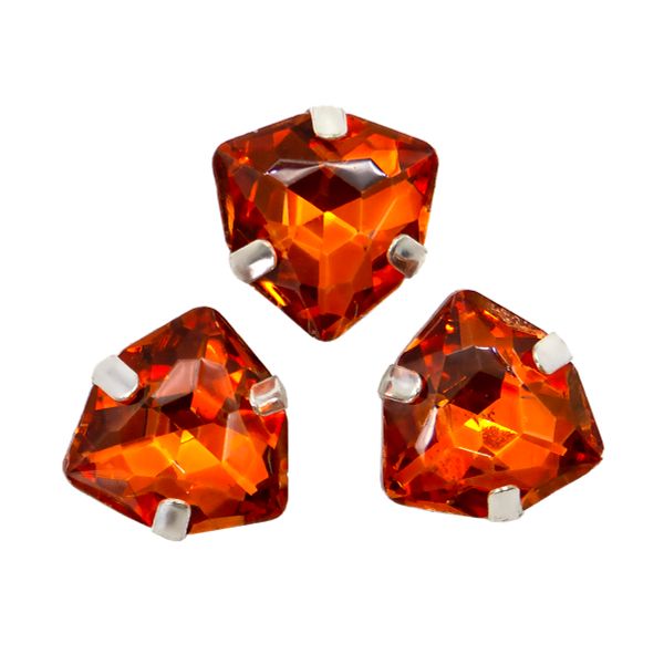 Хрустальные стразы в цапах треугольные (серебро) ярко-рыжий 12мм, 3 штук Astra&Craft, ТЦ002НН12