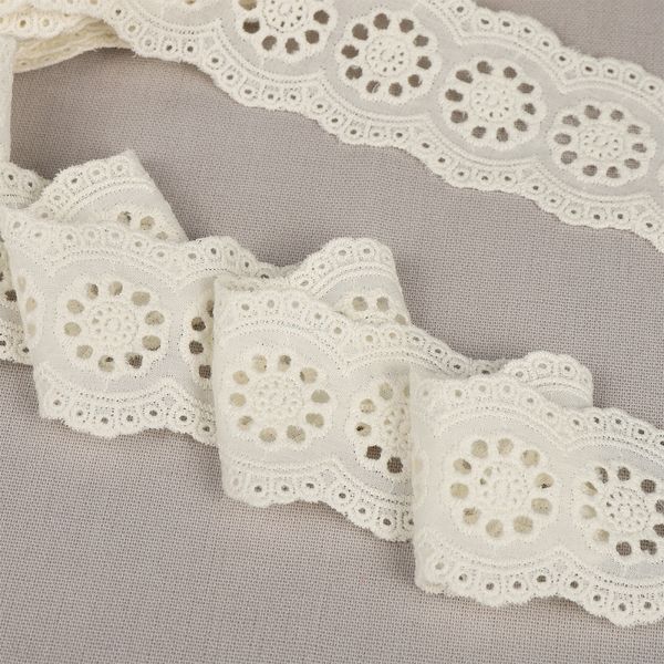 Кружево шитьё хлопок.1137 45 мм, цв.F102 молочный, уп.13.71м, Kruzhevo
