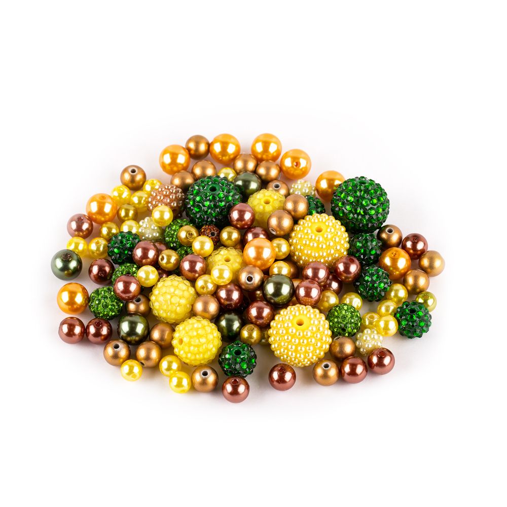 Бусины пластик ⌀8, 10, 12, 14, 18, 22 мм, 100±10 г, №02 желто-зеленый, Zlatka BWMX