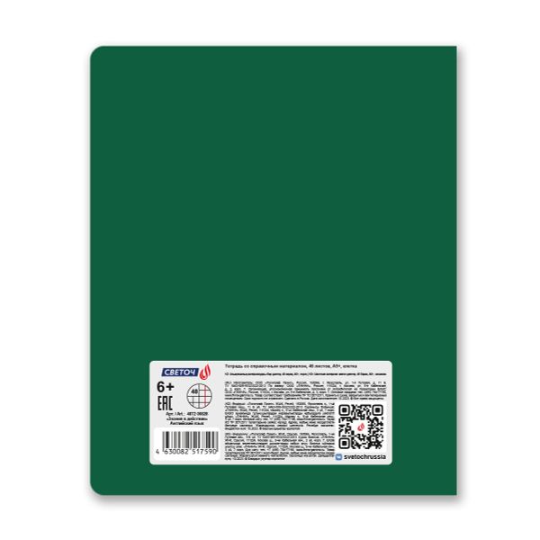 Тетрадь со справочным материалом Знания в действии, A5+ 48 л. на скобе 60 г/м², белизна 90%, 10 шт, клетка, 00828 Английский язык, Светоч 48Т2