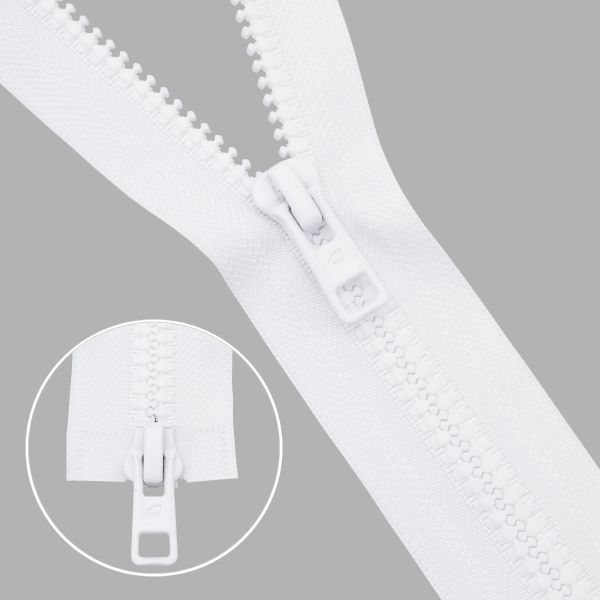 Молния трактор Arta Т6 (6 мм) 2 зам., разъем., 70 см, (2077), A501 белый, НОВЫЙ МАТОВЫЙ ЗАМОК, уп.5 штук