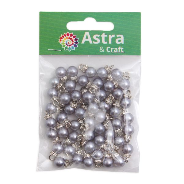 Пуговица-жемчужина 13L (8мм) на ножке со стразами, пластик (серый/серебро), 3AR094, 50 шт