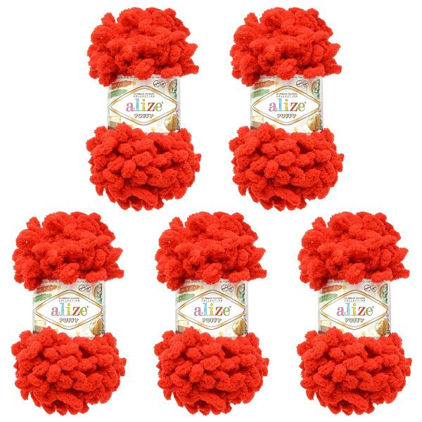Пряжа Alize (Ализе) Puffy / уп.5 мот. по 100 г, 9м, 106 алый