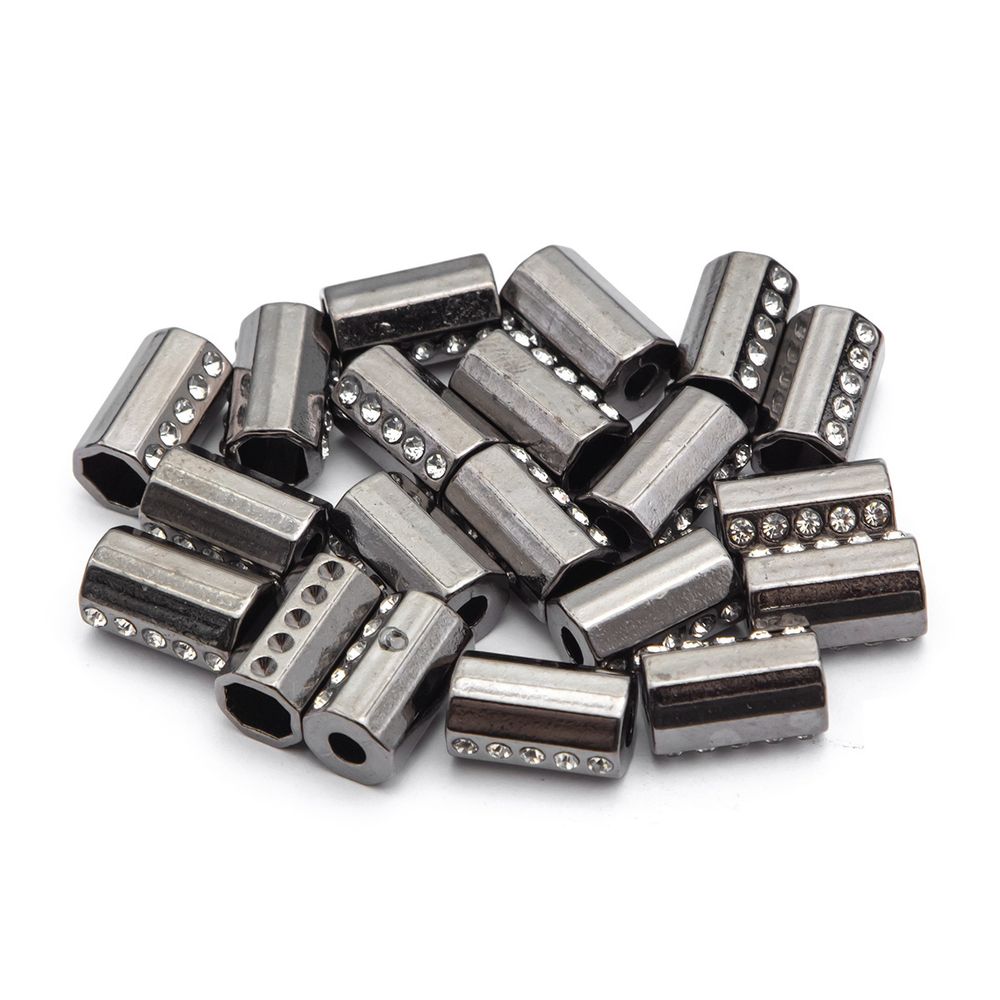 Наконечник для шнура металл цилиндр со стразами ⌀3,5/7 мм, 15,5х8,5 мм (чер.никель), 20 шт