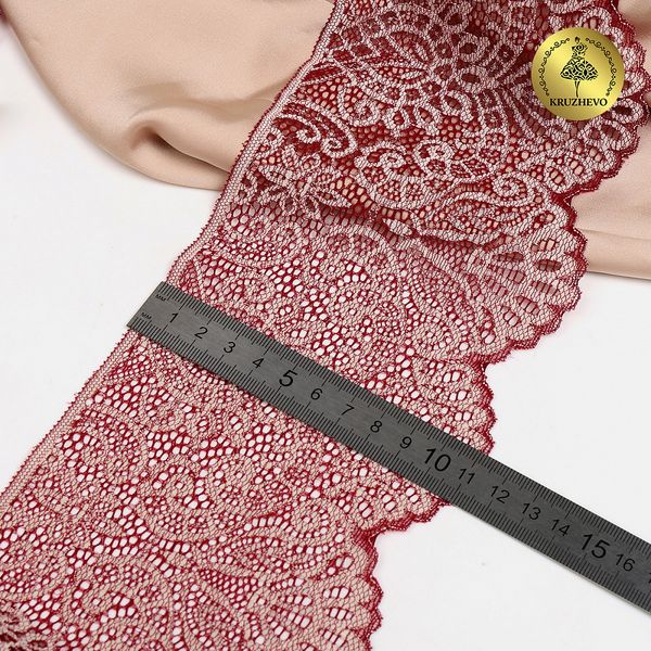Кружево эластичное (стрейч) 110 мм, 40992PP цв.бордо+св.розовый, 3 метра, Kruzhevo