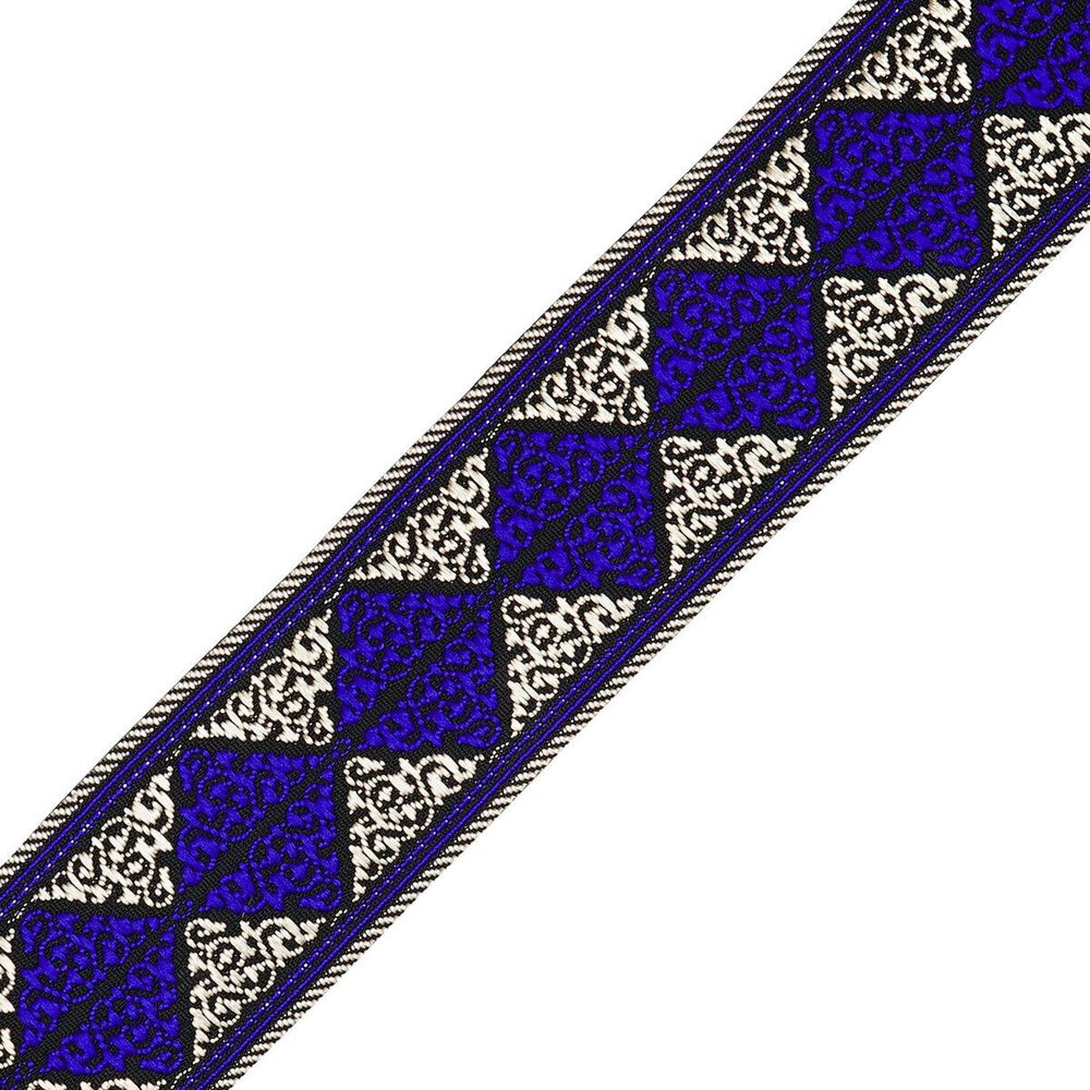 Лента (тесьма) жаккардовая 33.0 мм / 7 метров, василек/серебро, (11824)