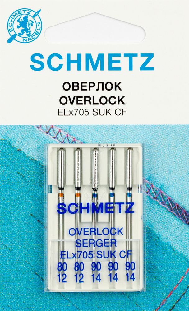 Иглы для плоскошовных машин джерси Schmetz, хром Schmetz SUK CF ELx705 №80 (2), 90 (3), уп. 5 игл