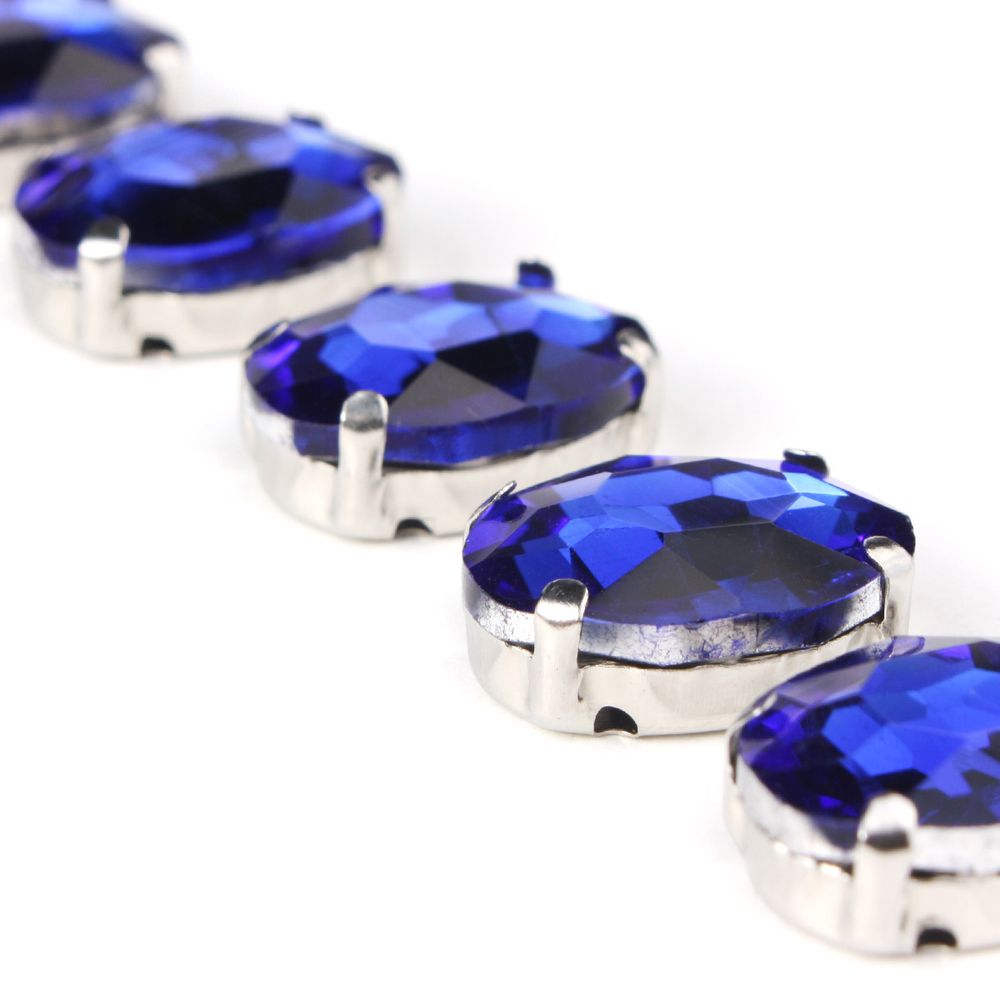 Хрустальные стразы в цапах овальной формы, сапфир 10х14 мм, 5 шт., ОЦ011НН1014