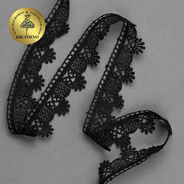 Кружево гипюр (плетёное) 25 мм, TR.3058A цв.2 черный, 9 м, Kruzhevo