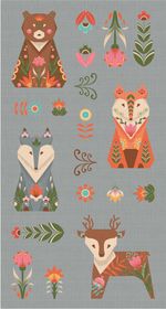 Ткань для пэчворка Peppy Лесные жители, рулон 112 см / 5 метров, ЛЖ-03 Панель серый, Peppy