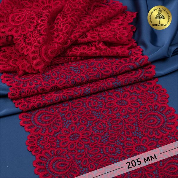 Кружево бельевое эластичное 205 мм / 25 м, 269, цв.101 т.красный, Kruzhevo