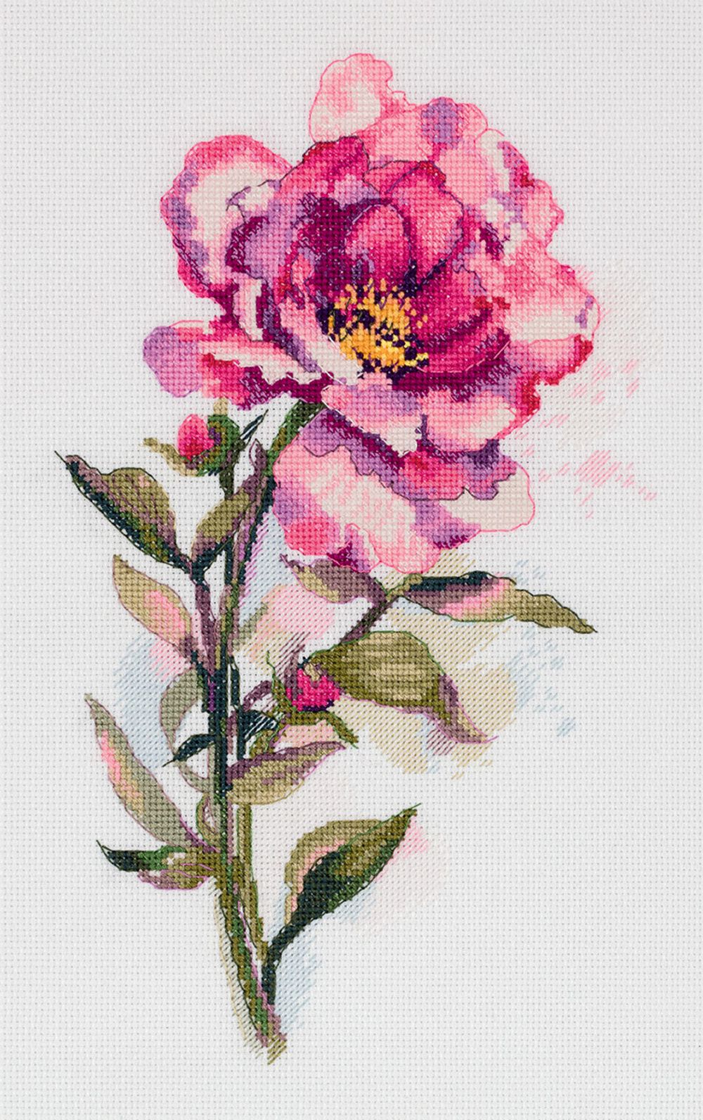 Набор для вышивания нитками Panna C-7364, Акварельный пион, 19.5х29 см