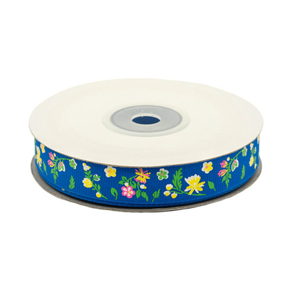 Лента репсовая (в рубчик) Цветочки маленькие 1,5см*22.86 м (синий)