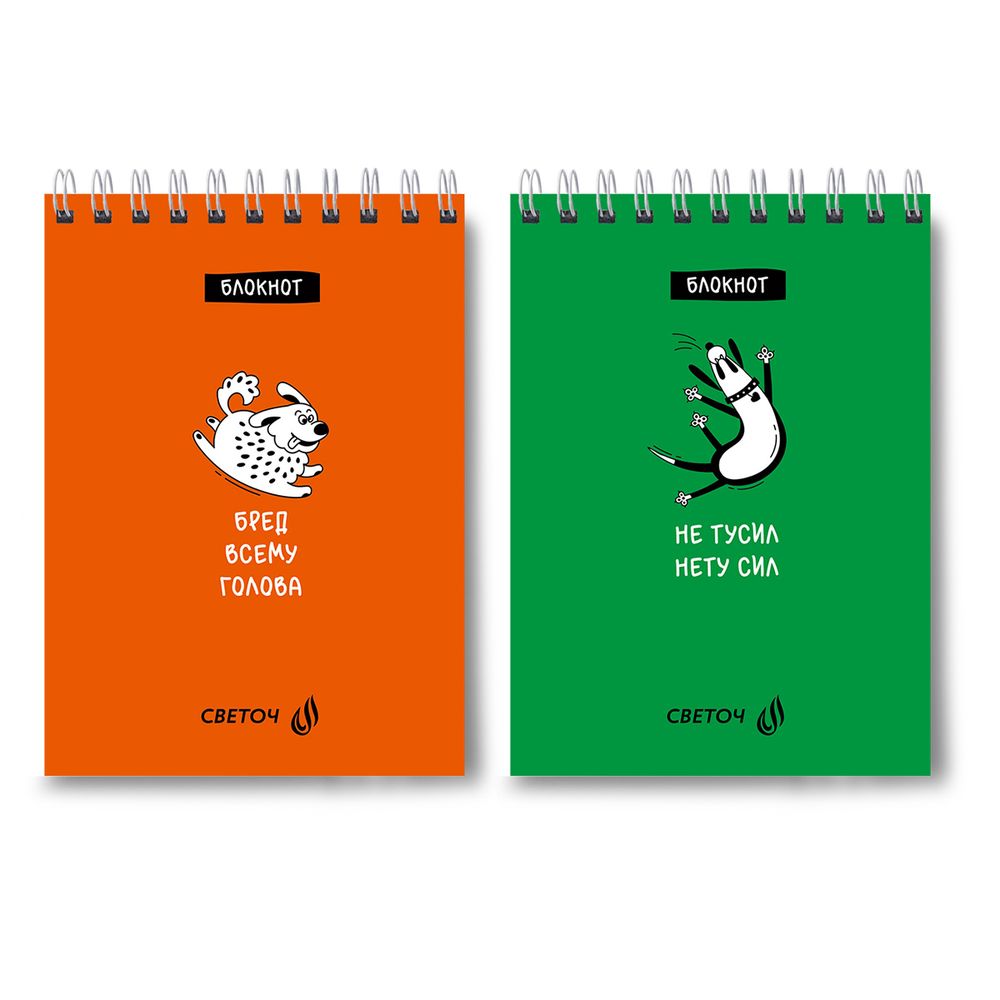 Блокнот на гребне, выборочный лак, A6 60 л., 4 шт, клетка, Игра слов 01218, Светоч Б123