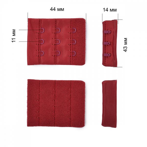 Застежки для бюстгальтера текстильные 3х3, 44 мм, 50 шт, 101 т.красный, Arta