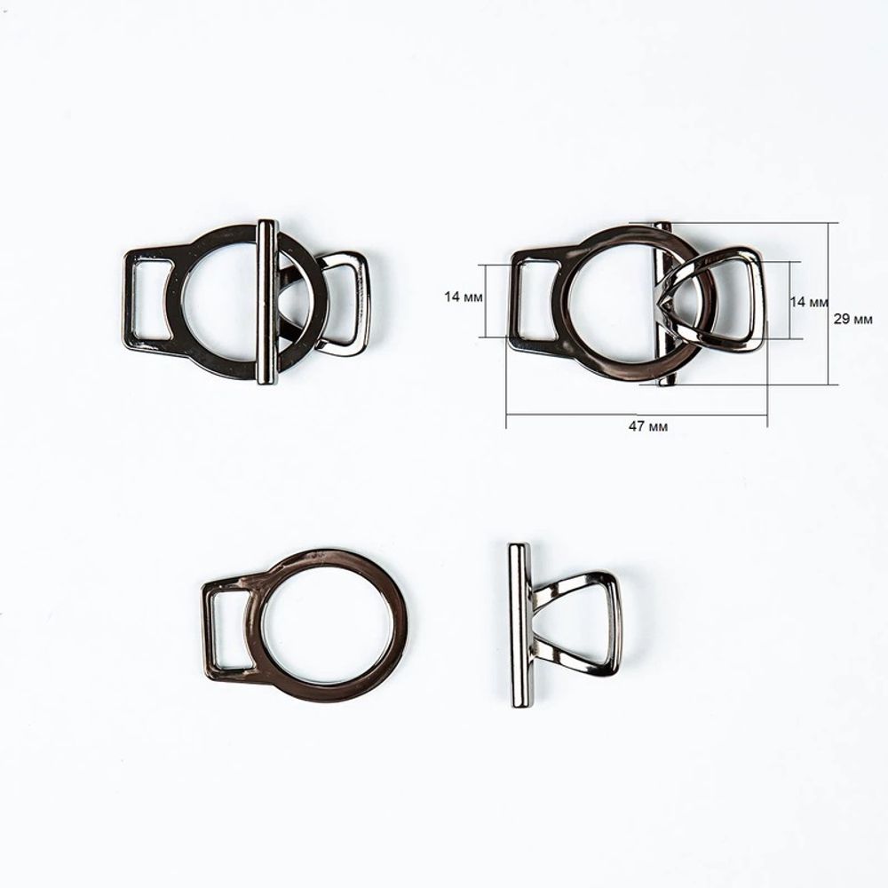 Пряжка-застежка 14 мм чер.никель мет. с кольцом, 10 шт