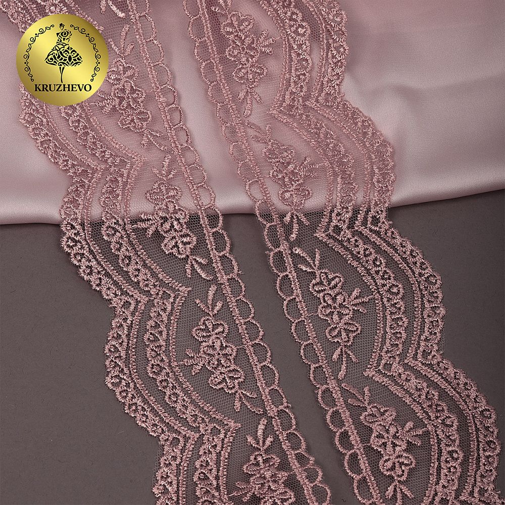 Кружево на сетке 60 мм, 2110 цв.N6615 розовая пудра уп.13.71м, Kruzhevo