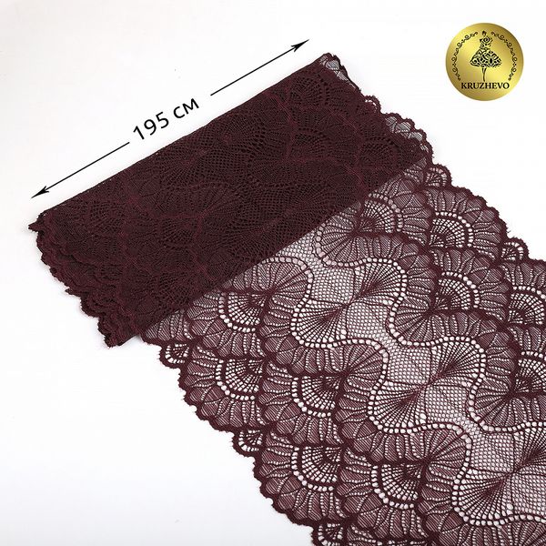 Кружево эластичное (стрейч) 8034 195мм цв.L076 сливовое вино, 10 метров, Kruzhevo