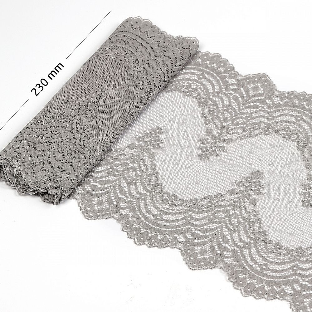 Кружево бельевое эластичное 230 мм / 3 м, 8036 цв.F310 серый, Kruzhevo