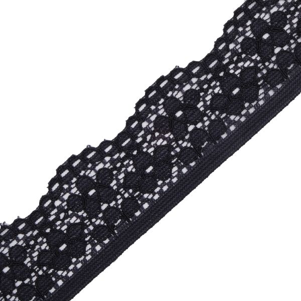 Кружево эластичное (стрейч) 25 мм / 50 метров, черный ирис, К009.025