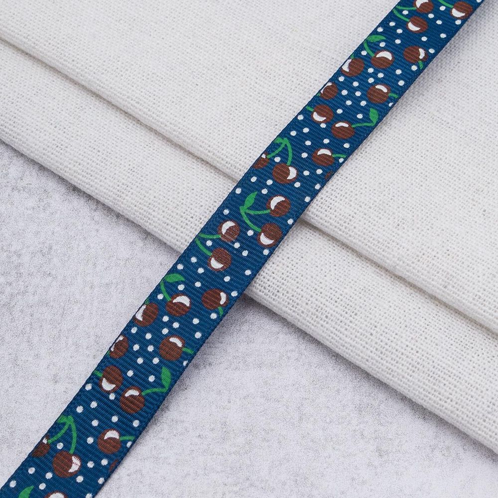 Лента репсовая (в рубчик) с рисунком 15.0 мм / 45.72 метра, ID 15159 цв.т. син, 24569