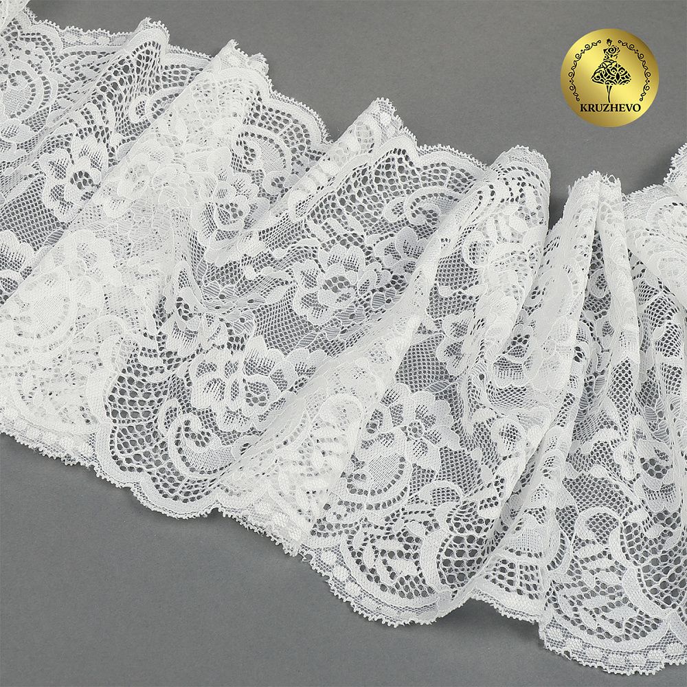 Кружево бельевое эластичное 190 мм / 3 м, 6392, цв.004 белый, Kruzhevo