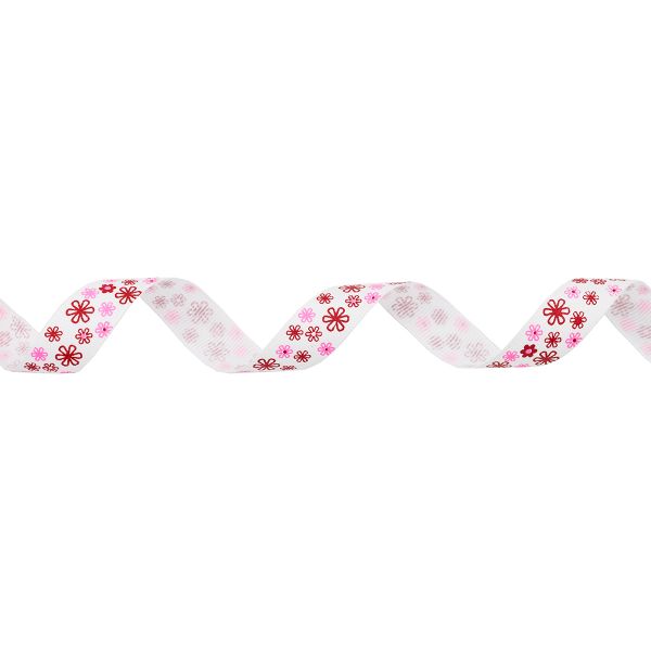 Лента репсовая (в рубчик) Цветочки 4 1,5см*22.86 м (белый)