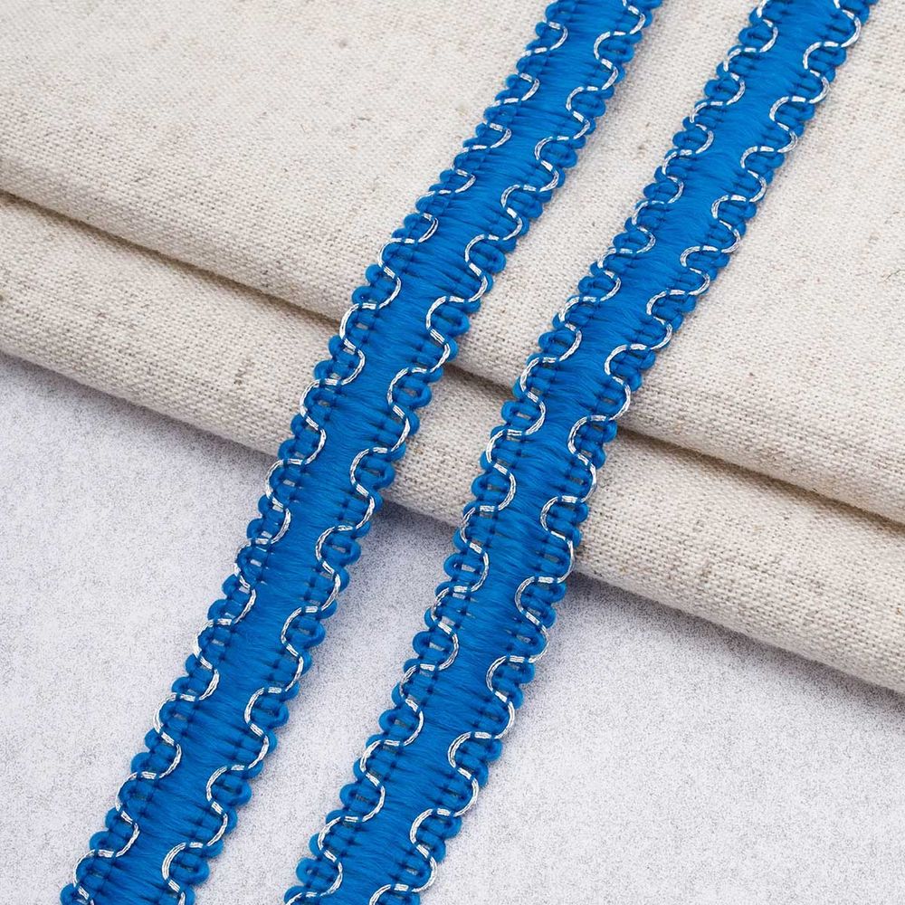 Тесьма отделочная вязаная 10 мм / 10 метров, рис 9254, синий/серебро, С3729г17/1