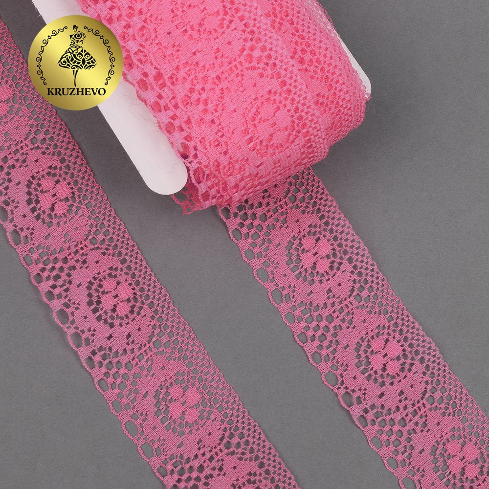 Кружево отделочное в стиле "трикотаж" Kruzhevo 40 мм, TBY 1660, 218А ярк.розовый, 27.4м